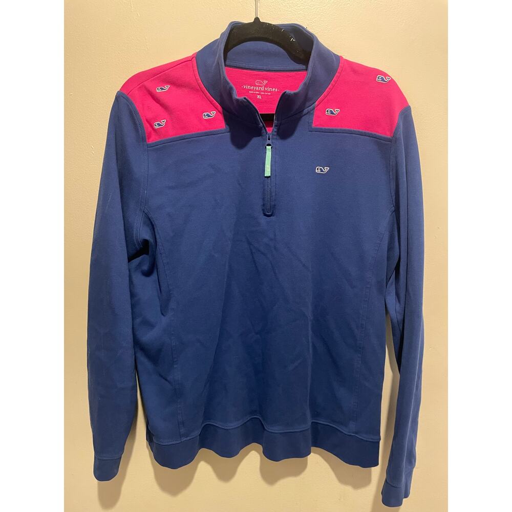 Vineyard Vines blue and pink collared half zip pullover size XL